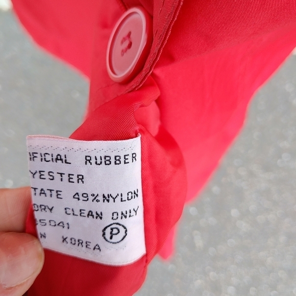 VINTAGE 1980"s LONG RED TRENCH RAIN COAT SIZE 10 - Picture 7 of 7